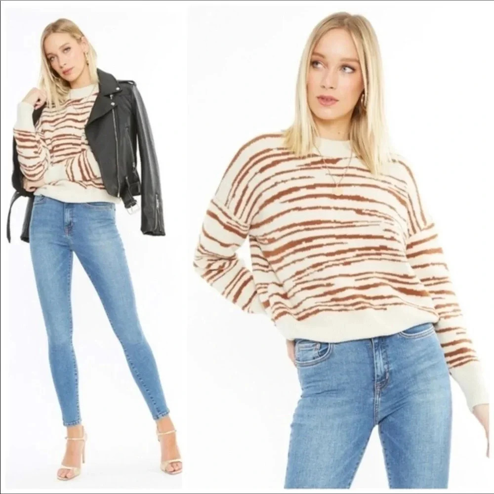 4Sienna Rebecca Zebra Print Sweater Top Brown Tan